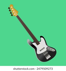 Isolated black classic bass  guitar  Vector illustration