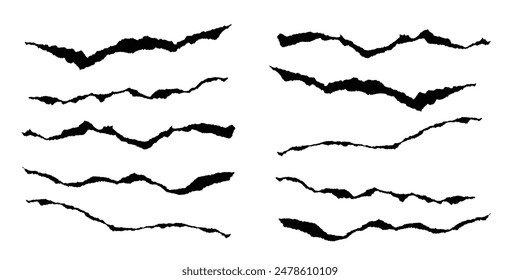 Isolated black color different torn paper illustration background set