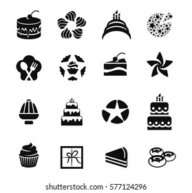 Isolated black color icons, cakes,cupcakes,donuts,pies logos set on white background vector illustration