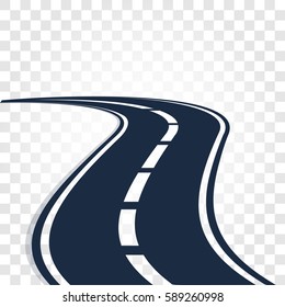 Isolated black color road or highway with dividing markings on white background vector illustration