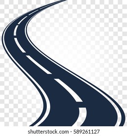 Isolated black color road or highway with dividing markings on white background vector illustration.