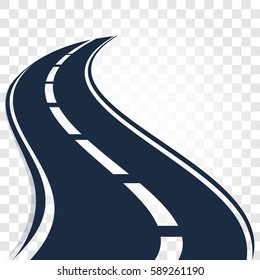 Isolated black color road or highway with dividing markings on white background vector illustration