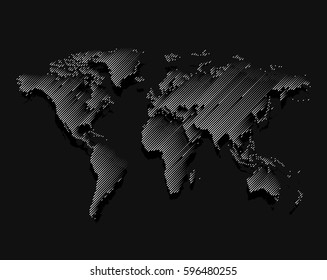 Isolated black color worldmap of lines background, earth vector illustration.