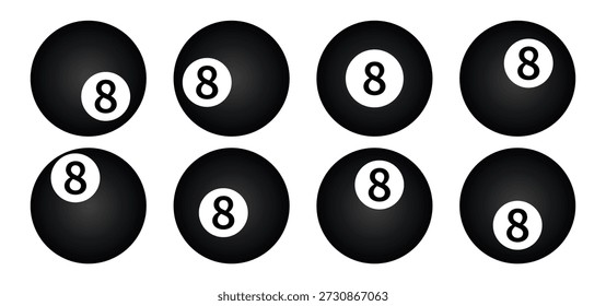 Bolas de billar de color negro aisladas. Vector colección de bolas de billar con 8 números.
