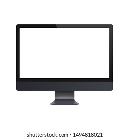 Isolated black computer monitor on white background with black frame and white screen. Vector clip art illustration.
