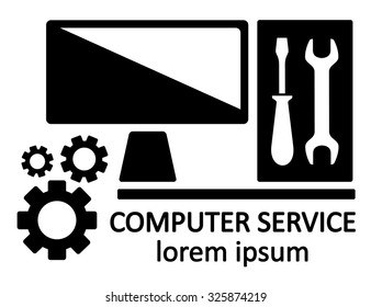 isolated black computer service symbol with screwdriver and spanner