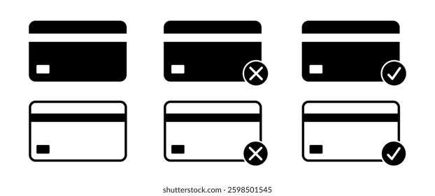 Isolated black Credit and Debit card vector symbol, Payments and Tranfer icon set, Business illustration graphic elements, Purchase Clip art for Decoration (Editable)