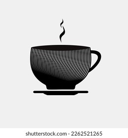 isolated black cup icon from black stripes for hot drink (coffee, tea, etc.). Simple logo design vector - vector illustration.
