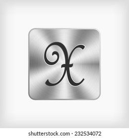 isolated black cursive handwriting modern english alphabet " X " letter in steel icon on white background(vector)