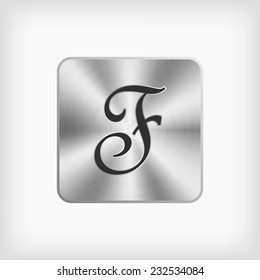isolated black cursive handwriting modern english alphabet " F " letter in steel icon on white background(vector)