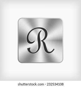 isolated black cursive handwriting modern english alphabet " R " letter in steel icon on white background(vector)