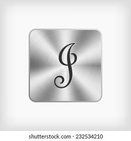 isolated black cursive handwriting modern english alphabet " J " letter in steel icon on white background(vector)