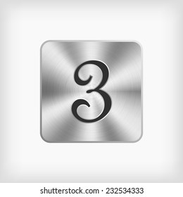 isolated black cursive handwriting modern number " 3 " letter in steel icon on white background(vector)
