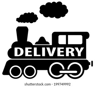 isolated black delivery train moving - cargo shipping icon