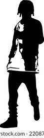 Isolated black detailed silhouette of a male rapper. Hip hop star posing or stage.