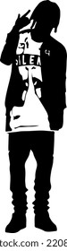 Isolated black detailed silhouette of a male rapper. Hip hop star posing or stage.