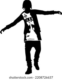 Isolated black detailed silhouette of a male rapper. Hip hop star posing or stage.