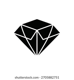 Isolated black diamond icon with facets, offering a transparent background for versatile designs. Perfect for luxury, jewelry, and creative projects.