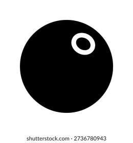Isolated black eight ball with white highlight on a plain white background, symbolizing pool or billiards.