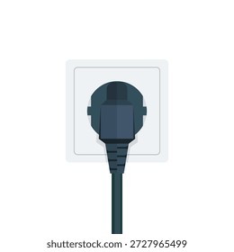 Un enchufe de energía eléctrica negro aislado con un cable de alambre y un cable de conexión para equipos de tecnología se coloca sobre un fondo blanco para proporcionar energía para una computadora o lámpara
