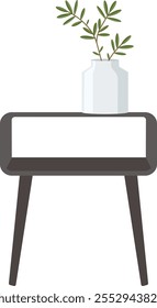 Isolated black end table with vase. Vector illustration.