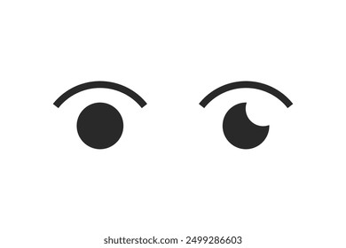 Isolated black eye icon in 2 variations on white background. Seen, views, sight symbol. Vector icons in flat style