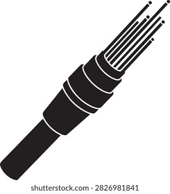 Isolated black fiber optic cable showing inner fiber wires and protective layers
