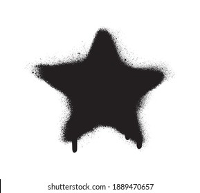 Isolated black FIVE-POINTED STAR on white. Spray graffiti symbol with leakage. 