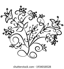 Isolated black floral pattern on white background. Flower greeting card, drawing vector graphics with flower pattern elements for design.  black and white clipart floral pattern