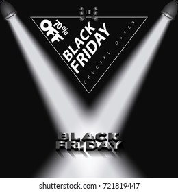 Isolated black friday background with reflectors, vector illustration