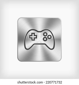 isolated black game controller in steel icon on white background(vector) 