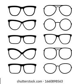 Isolated black glasses and sunglasses icons.