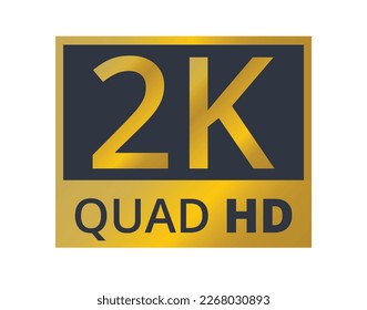 Isolated black and golden 2k quad resolution symbol. Concept of resolutions and media.
