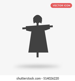 Isolated black or gray scarecrow vector icon on white background, farm