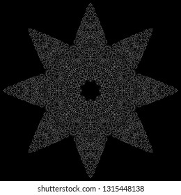 Isolated black and grey floral vector seamless pattern in form of star. Calligraphic vintage flowers, swirls, lines, curves and ornament. Flourish decorative background
