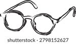 The isolated black hand drawn grunge brush stroke vector illustration element of a glass spectacle shape for vision, eye, and read.
