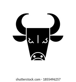 Isolated black head of bull on white background. Aggressive angry bull. Logo flat design. Simple icon.
