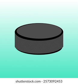 An isolated black hockey puck vector, illustration, design, against a teal linear gradient background. A simple, clean, and minimalist vector.