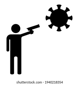 Isolated black icon man aim for a virus on a white background. Design element for poster, banner, clothes. Simple flat style. Vector illustration.