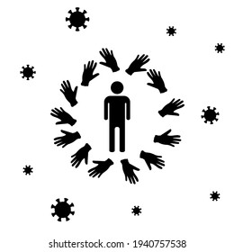 Isolated black icon protection against a virus, medical gloves on a white background. Design element for poster, banner, clothes. Simple flat style. Vector illustration.