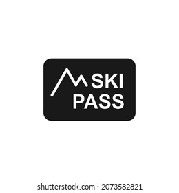 Isolated black icon ski pass on white background. Silhouette of ski card. Logo flat design. Winter mountain sport equipment.