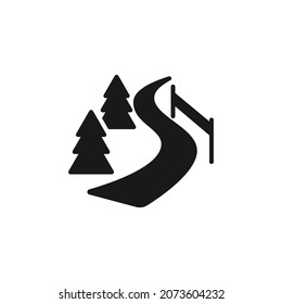 Isolated black icon of ski track on white background. Silhouette ski slope. Logo flat design. Winter mountain sport.