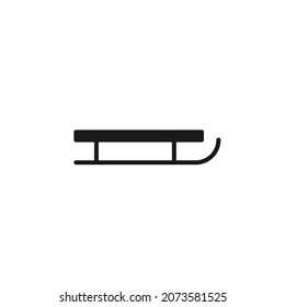 Isolated black icon of sled on white background. Silhouette of sleigh. Logo flat design. Winter entertainment. Side view.