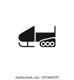 Isolated black icon of snowmobile on white background. Silhouette of snow mobile. Logo flat design. Winter mountain sport.