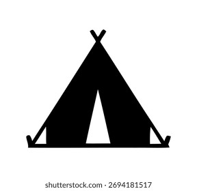 Icono negro aislado de una tienda del tipi en un fondo blanco