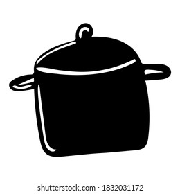 Isolated black kitchen pot in cartoon minimal style. Cookware concept.
