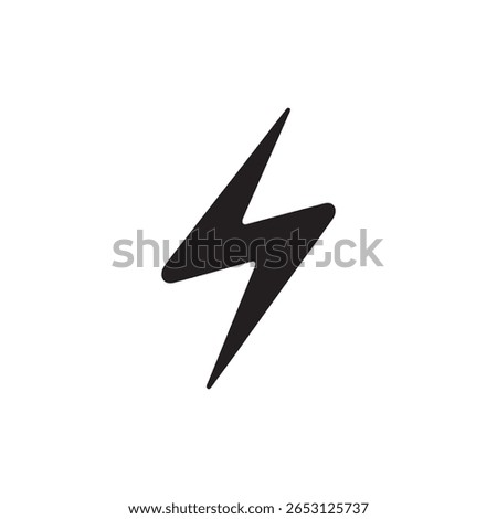 Isolated black lightning bolt on white background, abstract power concept illustration in minimal style suitable for different design and creative projects.