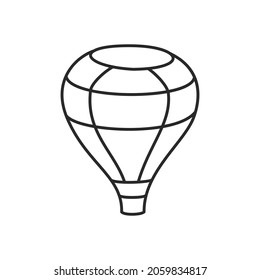 Isolated black line aerostate icon on white background. Vector outline air balloon logo. Minimalistic air travel logotype template. Line art illustration of hot air balloon.