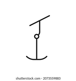 Isolated black line icon of ski lift on white background. Outline t-bar lift. Logo flat design. Winter mountain sport.