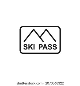 Isolated black line icon ski pass on white background. Outline ski card. Logo flat design. Winter mountain sport equipment.